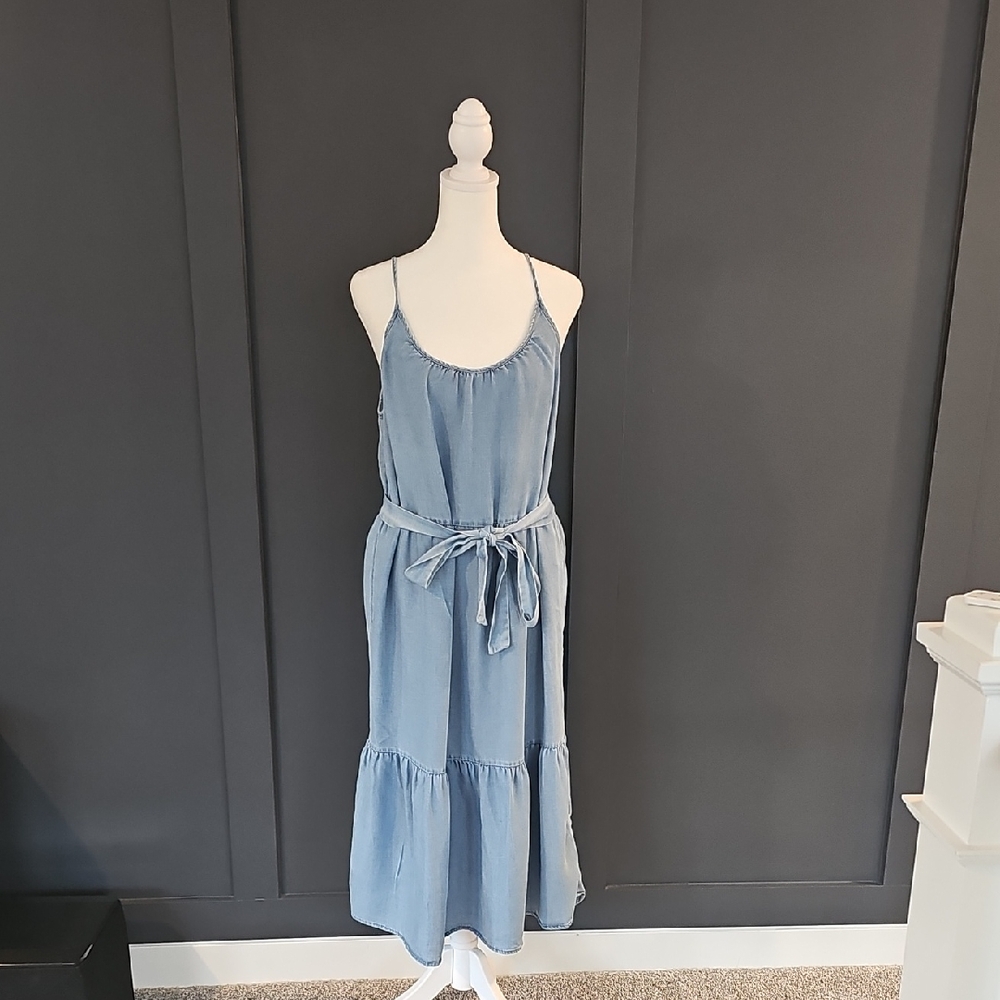 LOFT Blue Sleeveless Tie Front Sundress